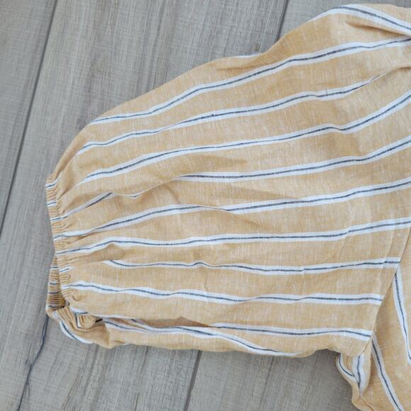 ZARA Linen Blend Striped Yellow/White Mini Cut Out Tie Waist Dress Women Sz L - Picture 9 of 15